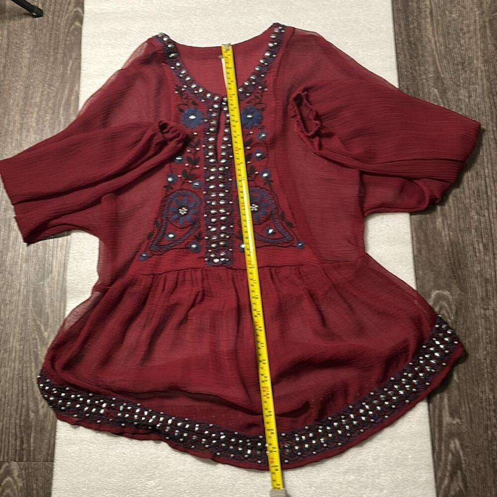 Free People Promesa Peasant Tunic Blouse Sheer Beaded Embroidered Boho M Indie - Picture 8 of 10